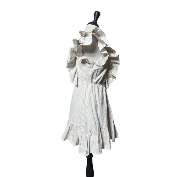 Karlie Striped London Double V-neck Ruffled Mini Dress Medium - Picture 3 of 6